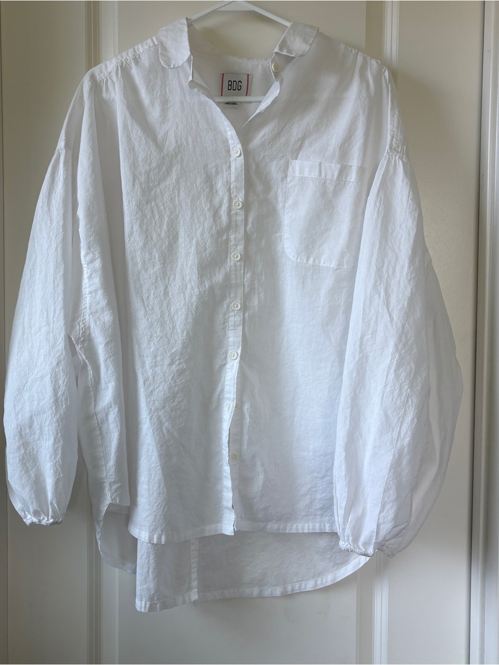 BDG White Oversized Long-Sleeve Button-Down Shirt